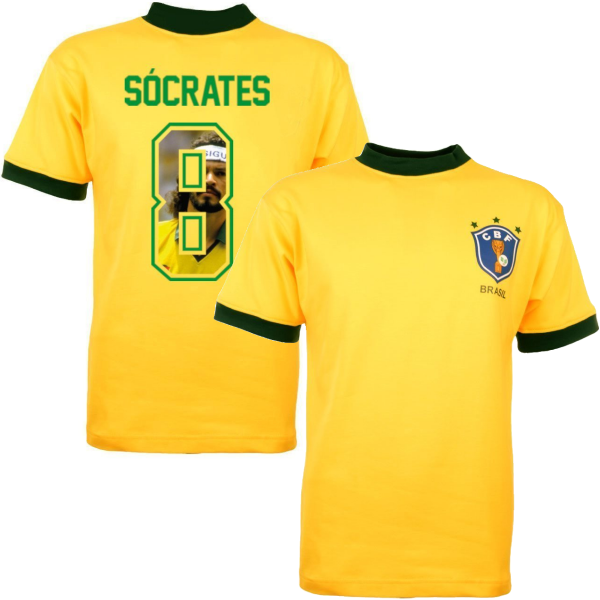 Brazil Retro Shirt World Cup 1982 + Socrates 8 (Photo Style)